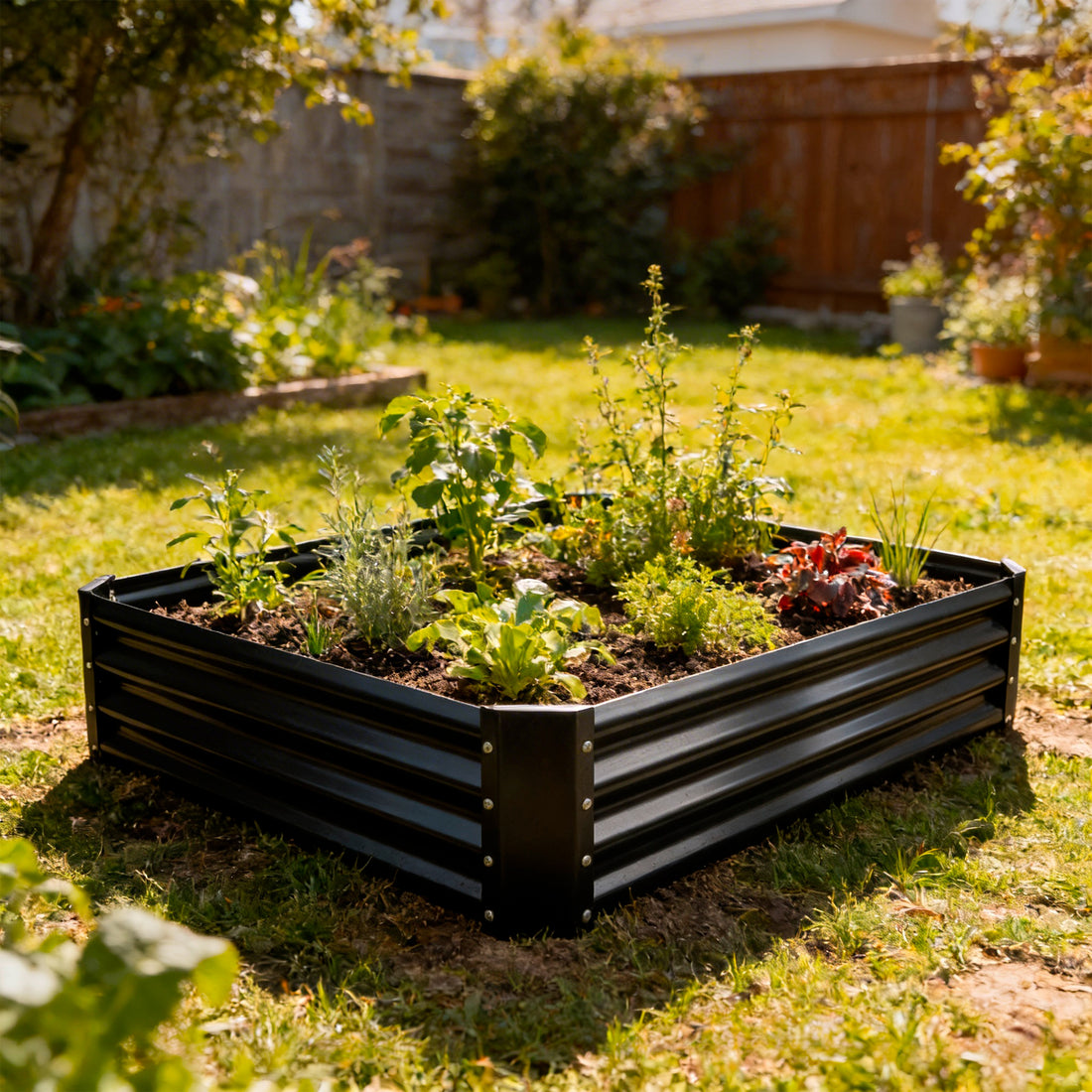 Anthracite Square Galvanised Steel Raised Garden Bed - 90cm x 90cm