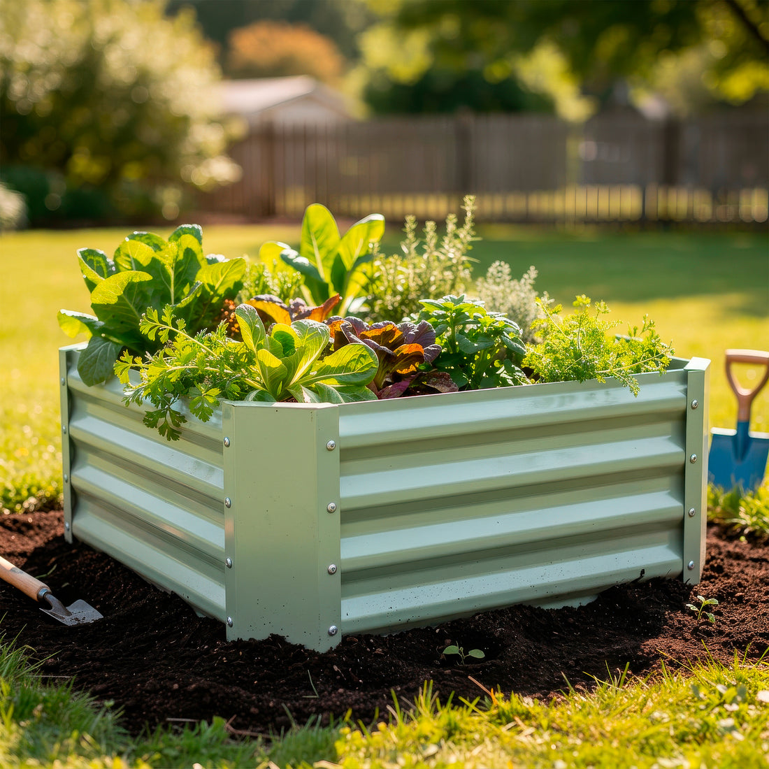 Green Square Galvanised Steel Raised Garden Bed - 60cm x 60cm