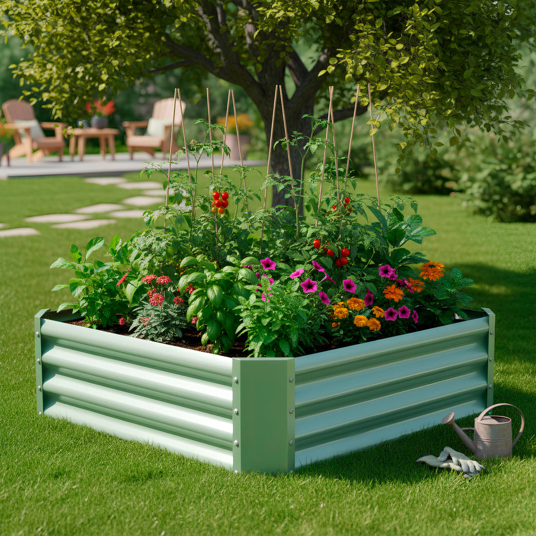 Green Square Galvanised Steel Raised Garden Bed - 90cm x 90cm