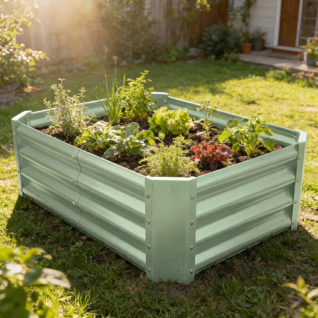 Green Rectangular Galvanised Steel Raised Garden Bed - 120cm x 60cm