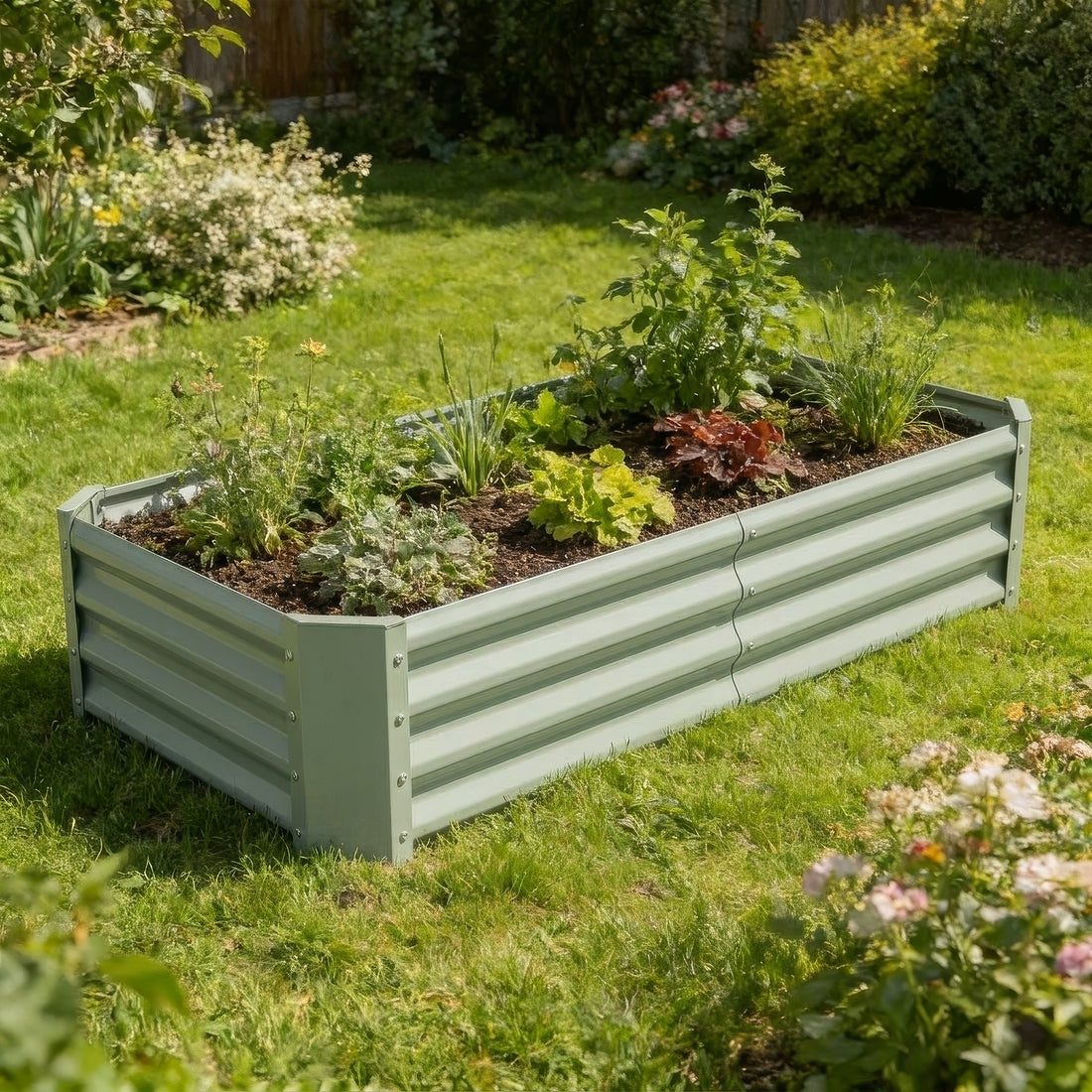 Green Rectangular Galvanised Steel Raised Garden Bed - 180cm x 90cm