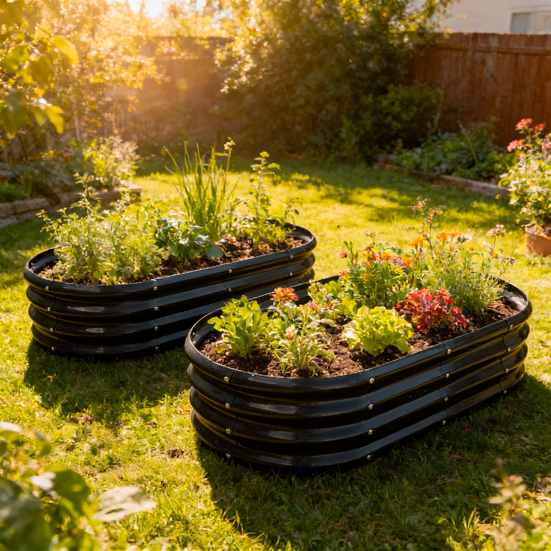 Anthracite Rounded Galvanised Steel Raised Garden Bed - 120cm x 60cm