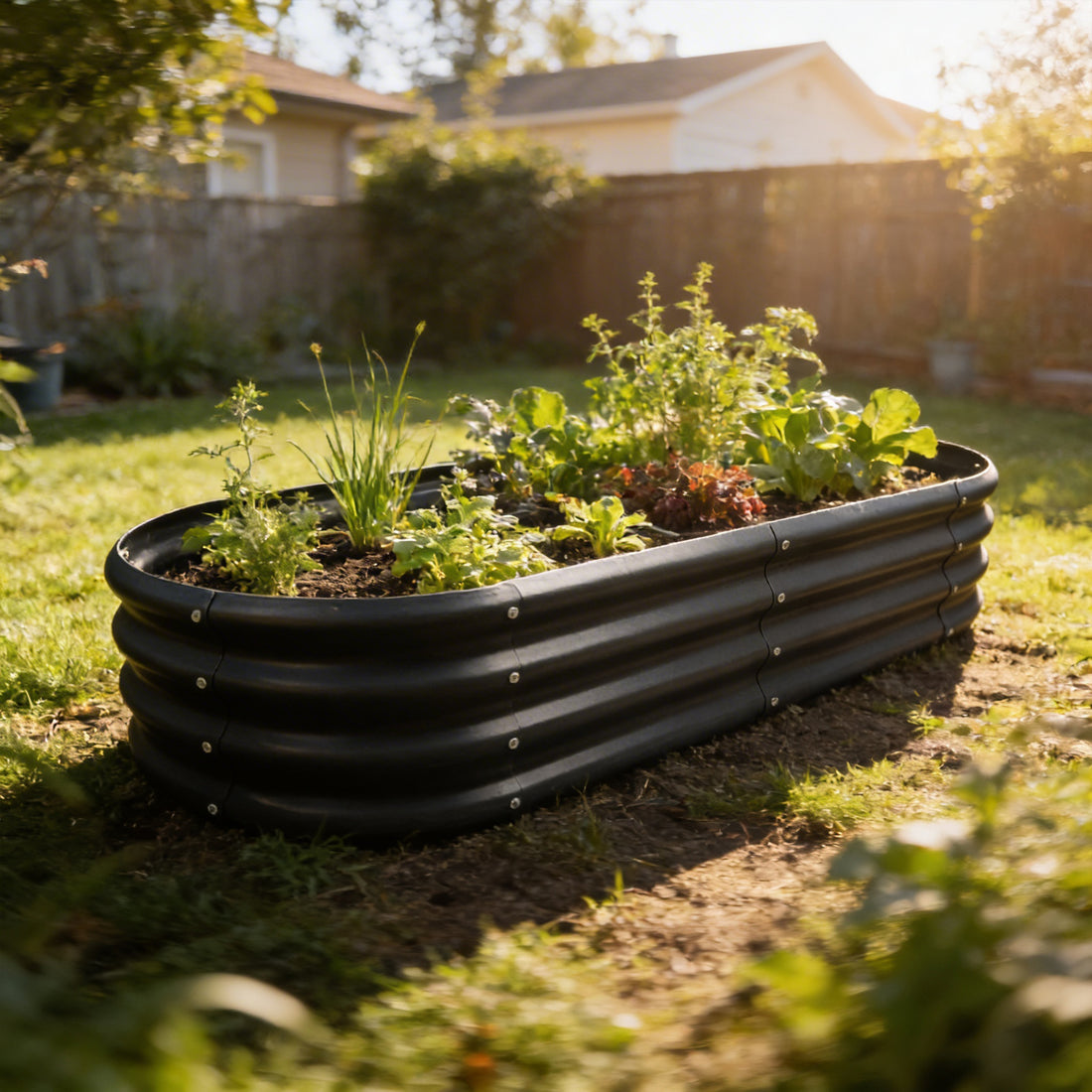 Anthracite Rounded Galvanised Steel Raised Garden Bed - 180cm x 90cm