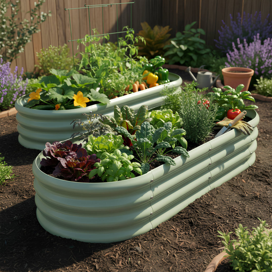 Green Rounded Galvanised Steel Raised Garden Bed - 120cm x 60cm