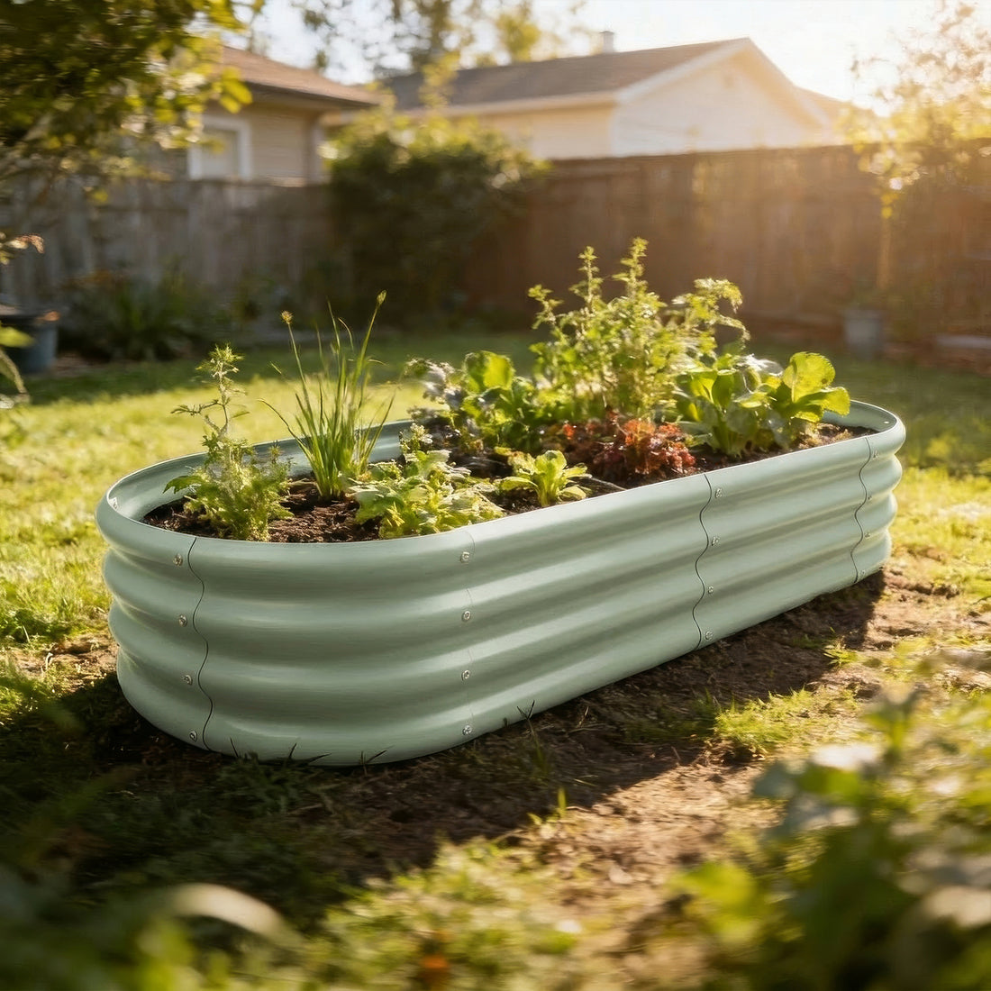 Green Rounded Galvanised Steel Raised Garden Bed - 180cm x 90cm
