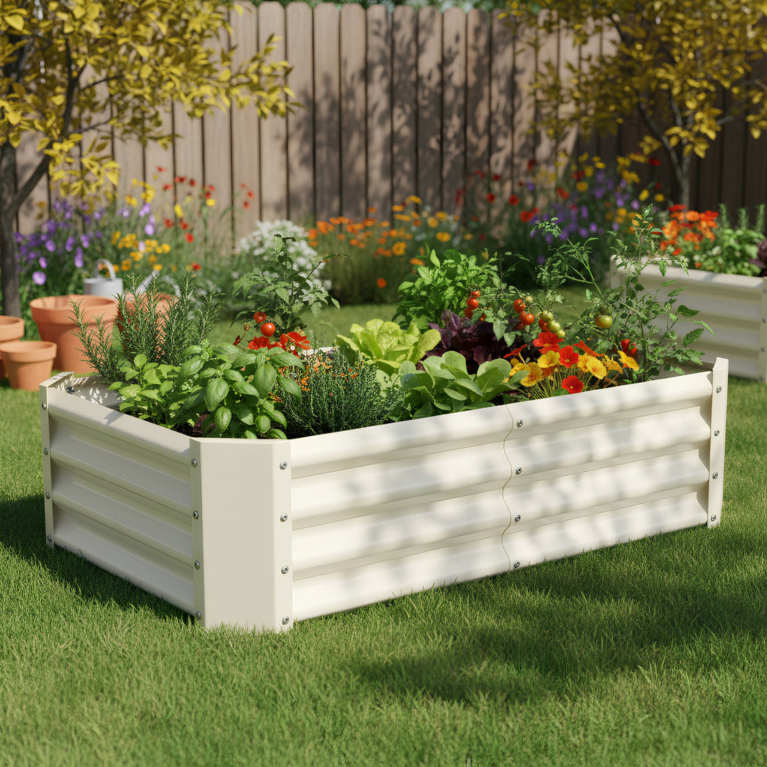 Ivory Rectangular Galvanised Steel Raised Garden Bed - 120cm x 60cm