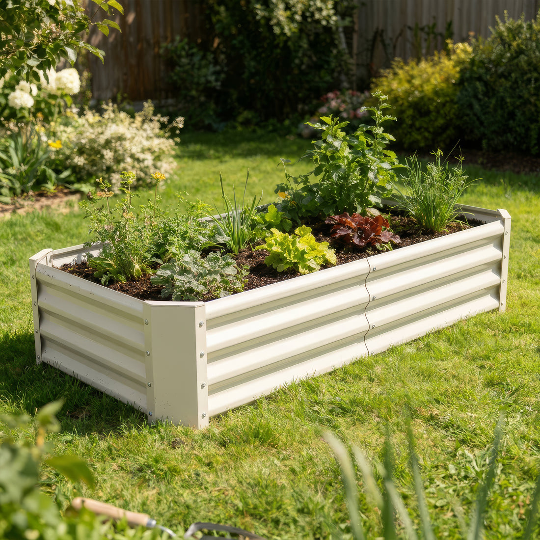 Ivory Rectangular Galvanised Steel Raised Garden Bed - 180cm x 90cm