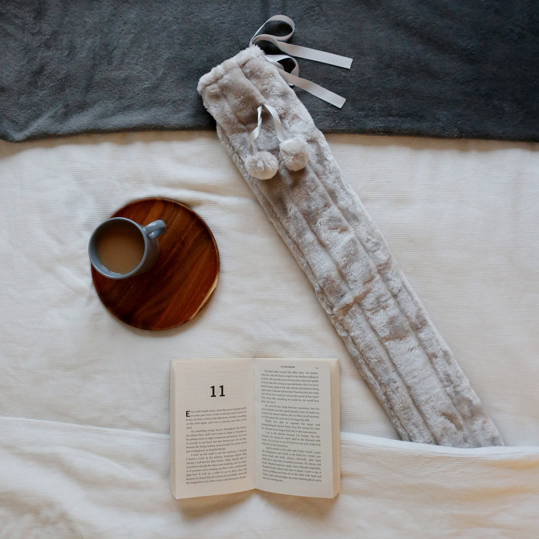Grey 2L Long Hot Water Bottle &amp; Faux Fur Cover Set