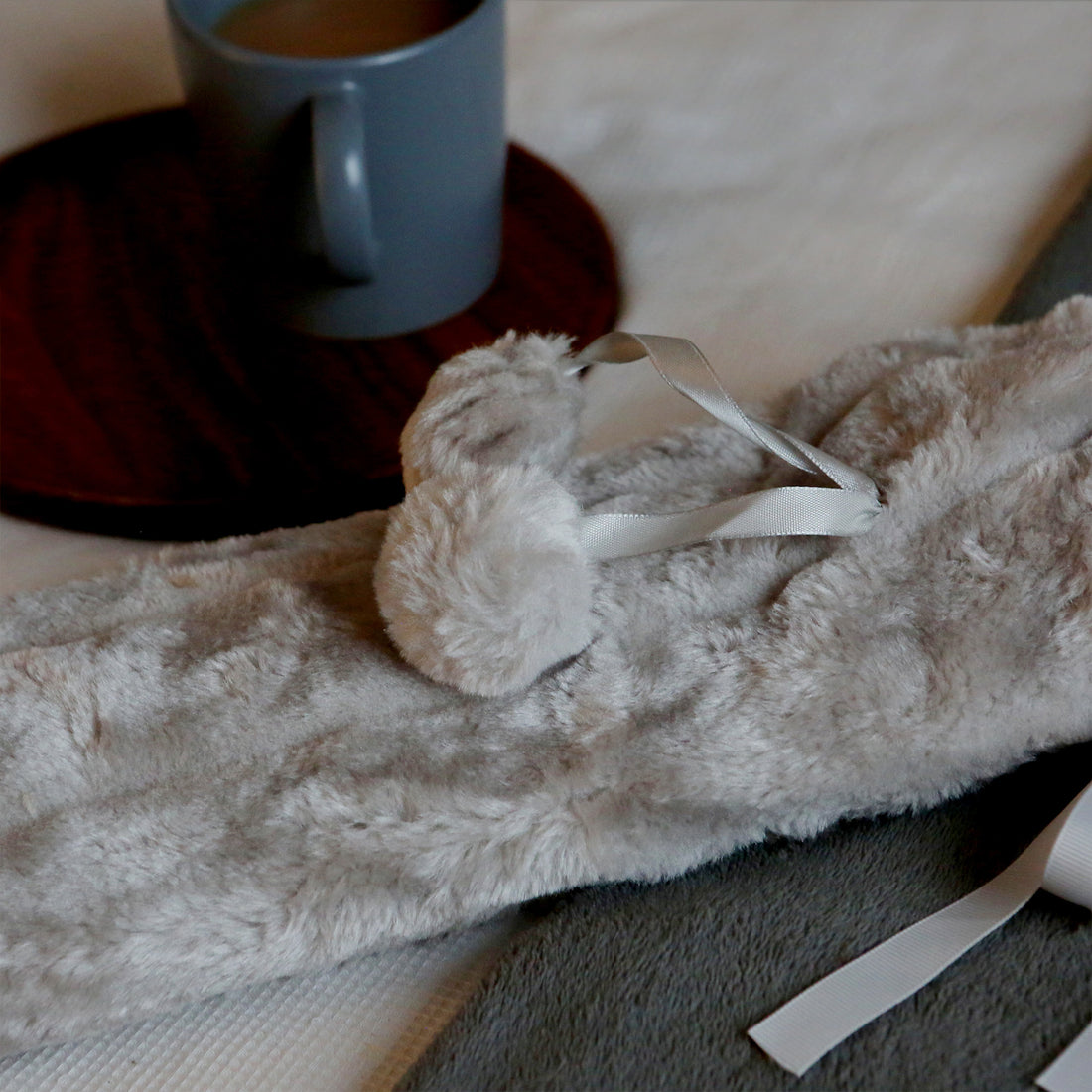 Grey 2L Long Hot Water Bottle &amp; Faux Fur Cover Set