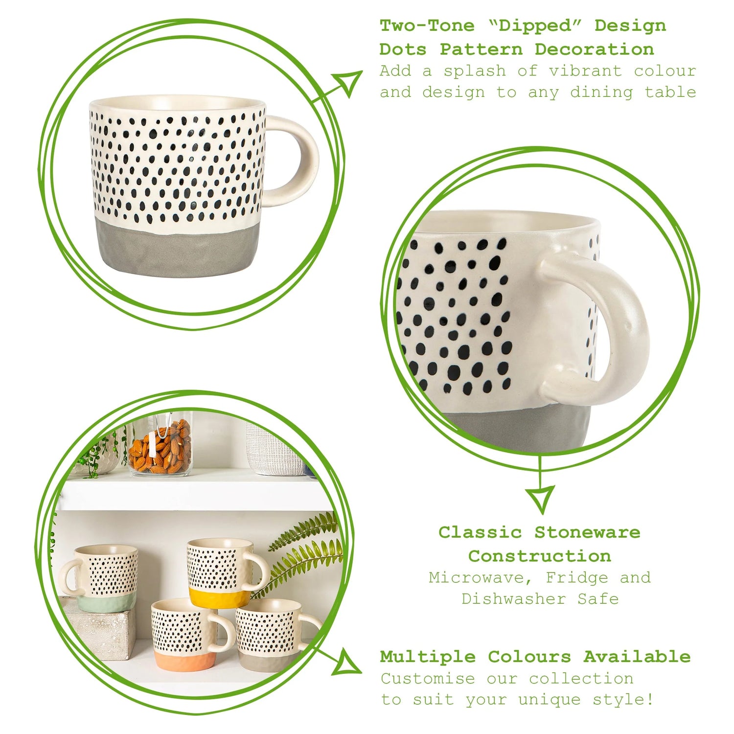 4pc 385ml Dipped Spot Stoneware Coffee Mugs Set