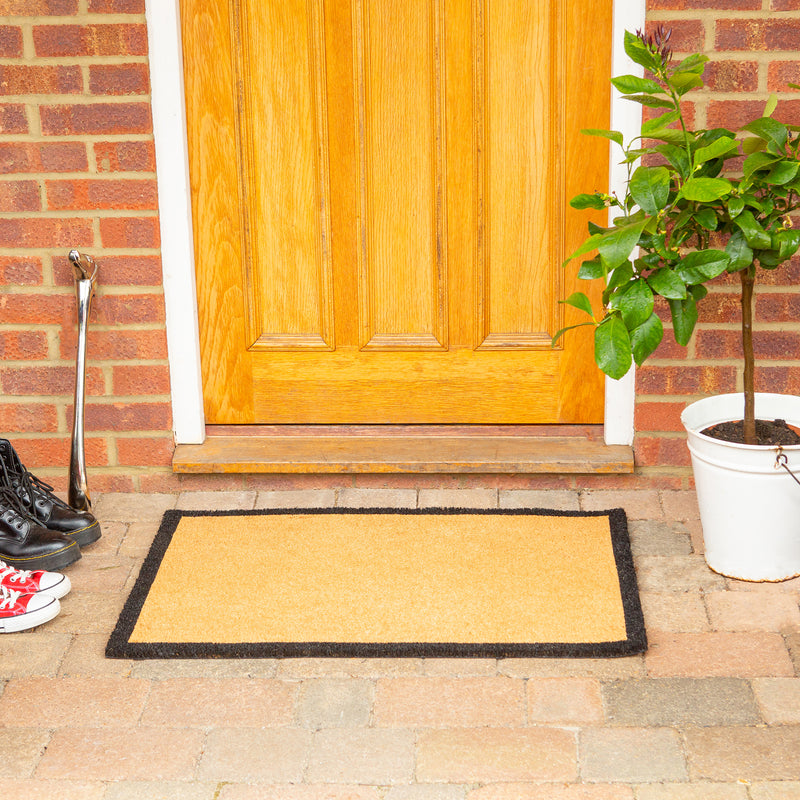 Coir Door Mat - 75cm x 45cm - Black Border - By Nicola Spring