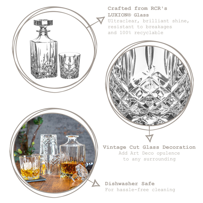 5pc Orchestra 750ml Whisky Decanter & Glasses Set - By RCR Crystal