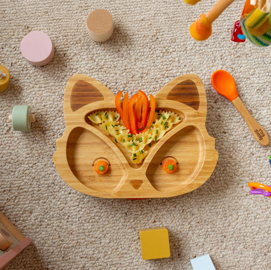 Bamboo Fox Baby Feeding Plate with Pink Suction Cup