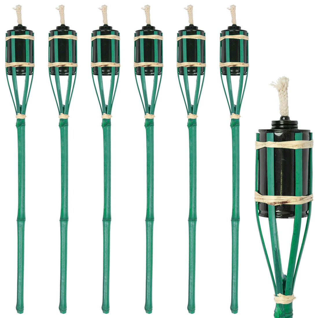 Green 60cm Bamboo Garden Fire Torches - Pack of 6