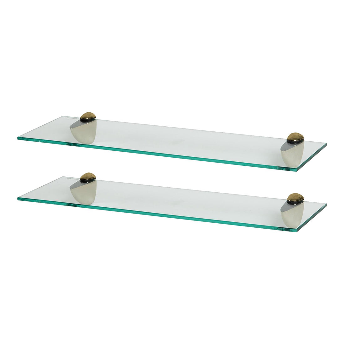 60cm Floating Glass Bathroom Shelves with Gold Brackets - Pack of 2