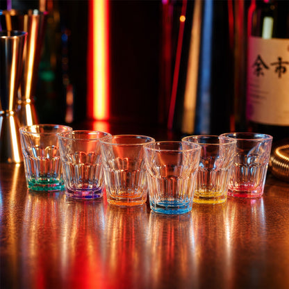 55ml Panelled Shot Glasses with Coloured Base - Pack of 6