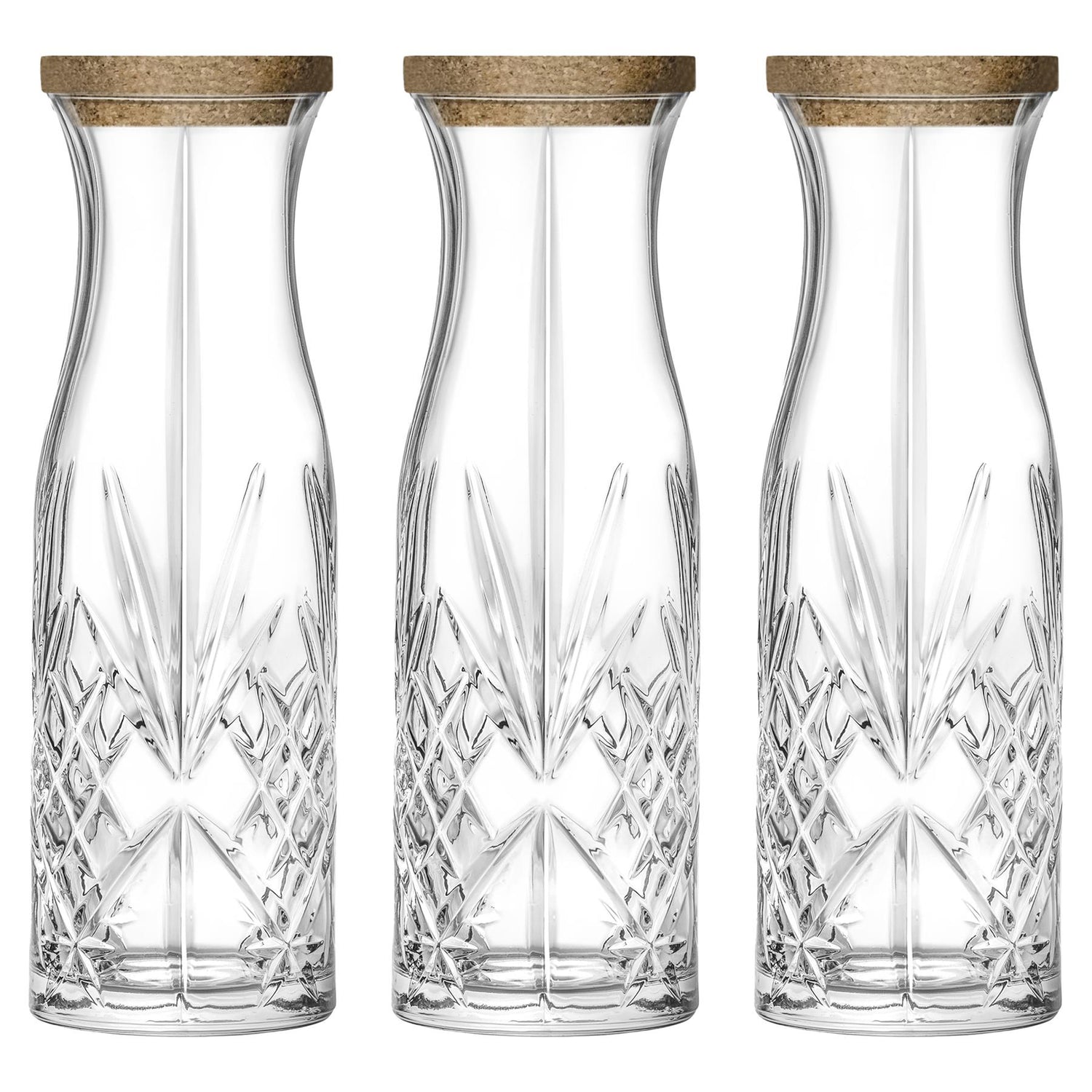 1L Melodia Glass Carafes with Cork Lid - Pack of 3 - By RCR Crystal