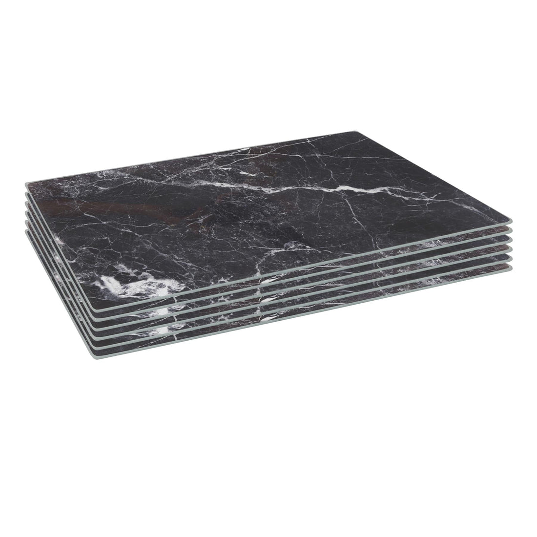 Black Marble-Effect 40cm x 30cm Rectangular Glass Placemats - Pack of 6