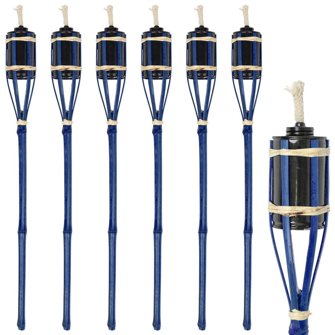 Blue 60cm Bamboo Garden Fire Torches - Pack of 6