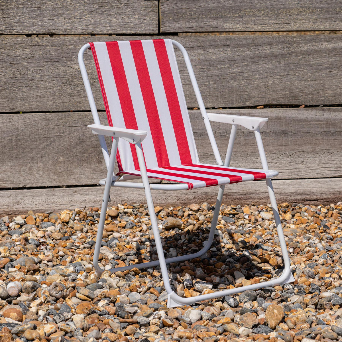 Red Stripe Folding Metal Beach Chairs - Pack of 2