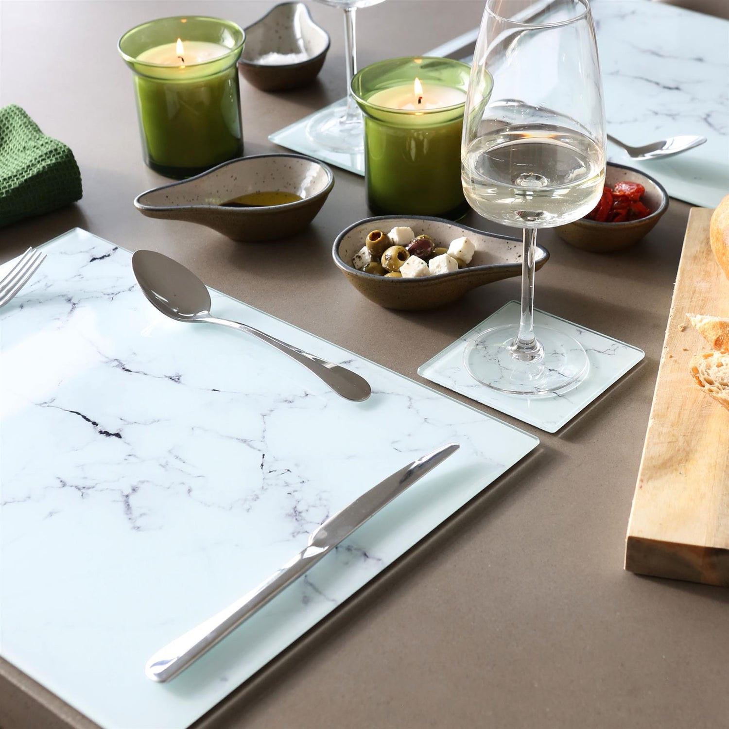 Rectangle Glass Placemats - 40cm x 30cm - Marble - Pack of 6