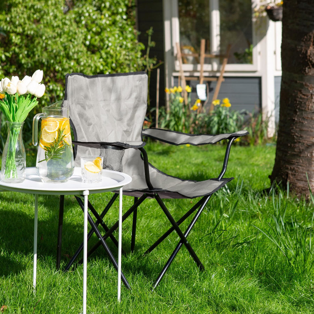 Folding Beige Canvas Camping Chairs - Pack of 2