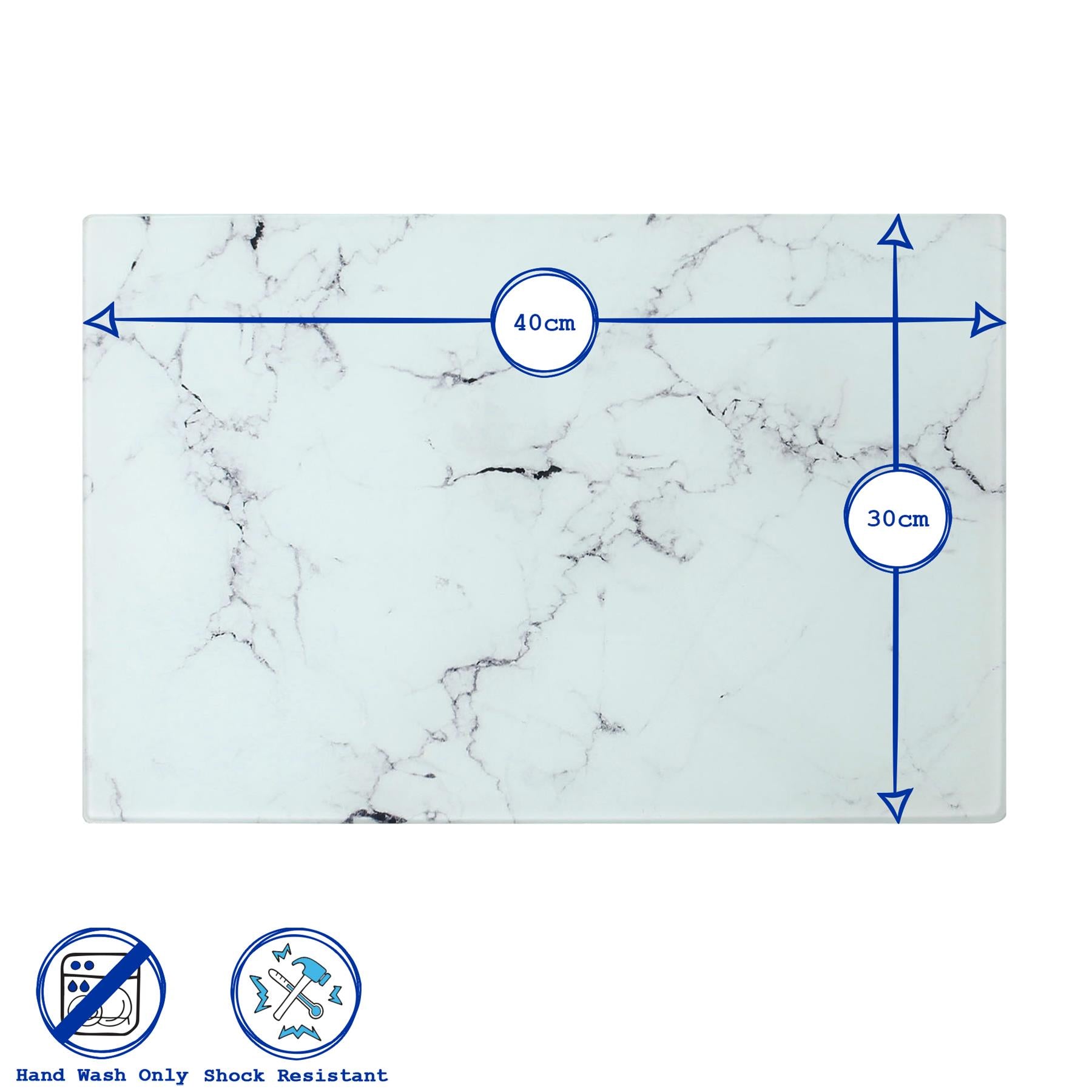 Rectangle Glass Chopping Board - 40cm x 30cm - Marble