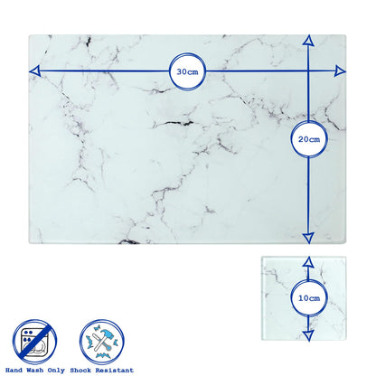 12pc Rectangle Glass Placemats &amp; Square Coasters Set - 30cm x 20cm - Marble