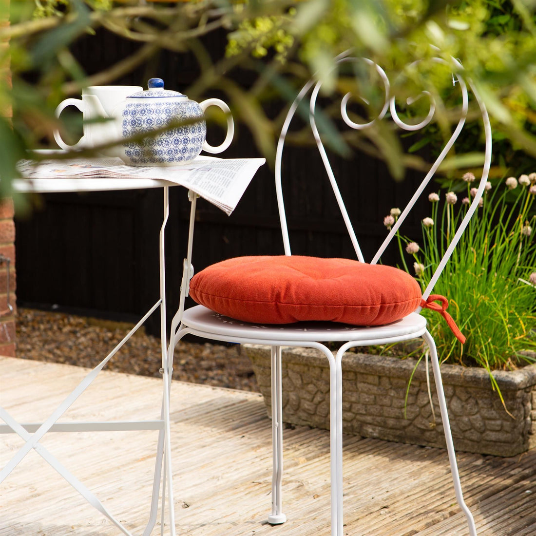 Red 40cm Round Cotton Garden Chair Seat Cushion