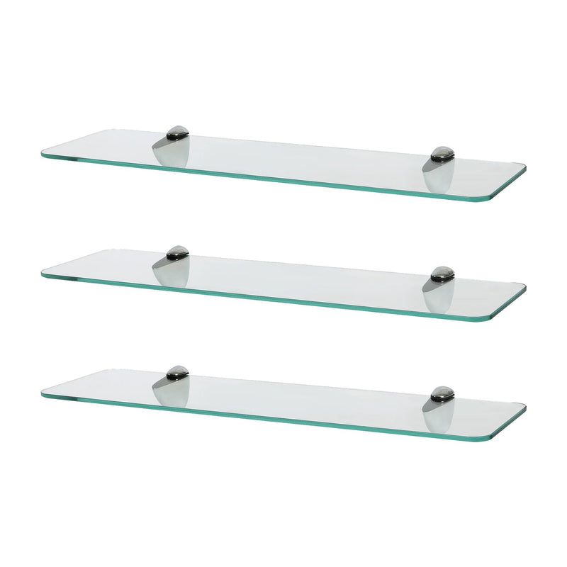 Rounded Floating Glass Bathroom Shelves - 50cm - Pack of 3 - By Harbour Housewares