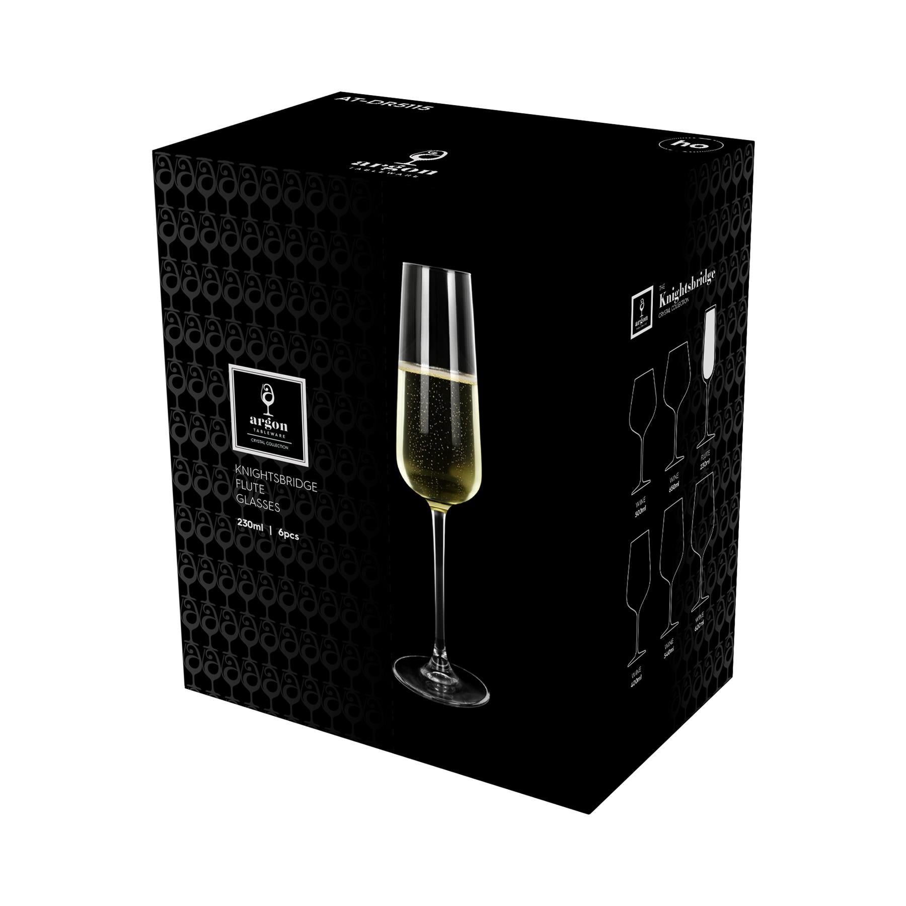 230ml Knightsbridge Crystal Champagne Flutes - Pack of 6