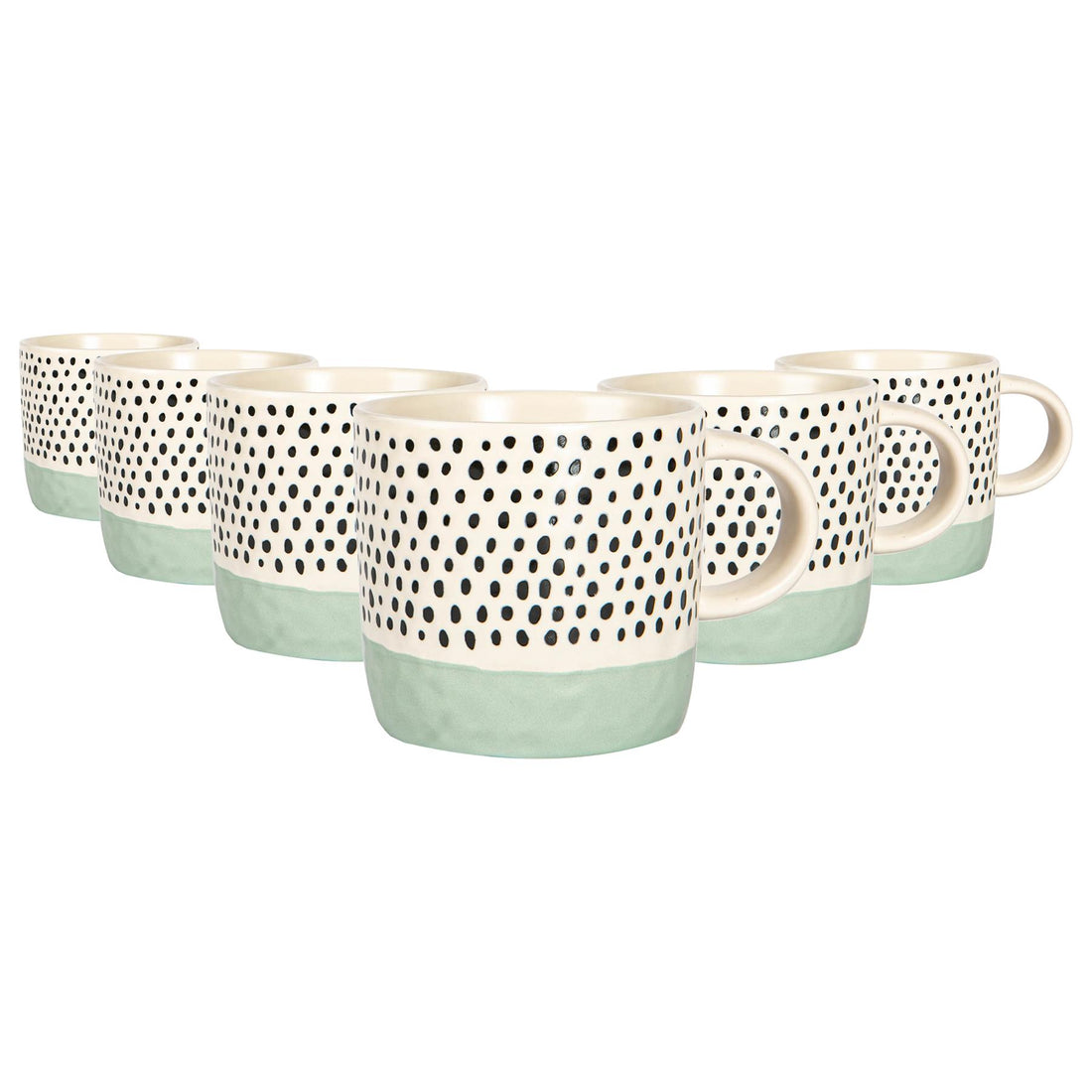 385ml Blue Two-Tone Polka Dot Stoneware Coffee Mugs - Pack of 6