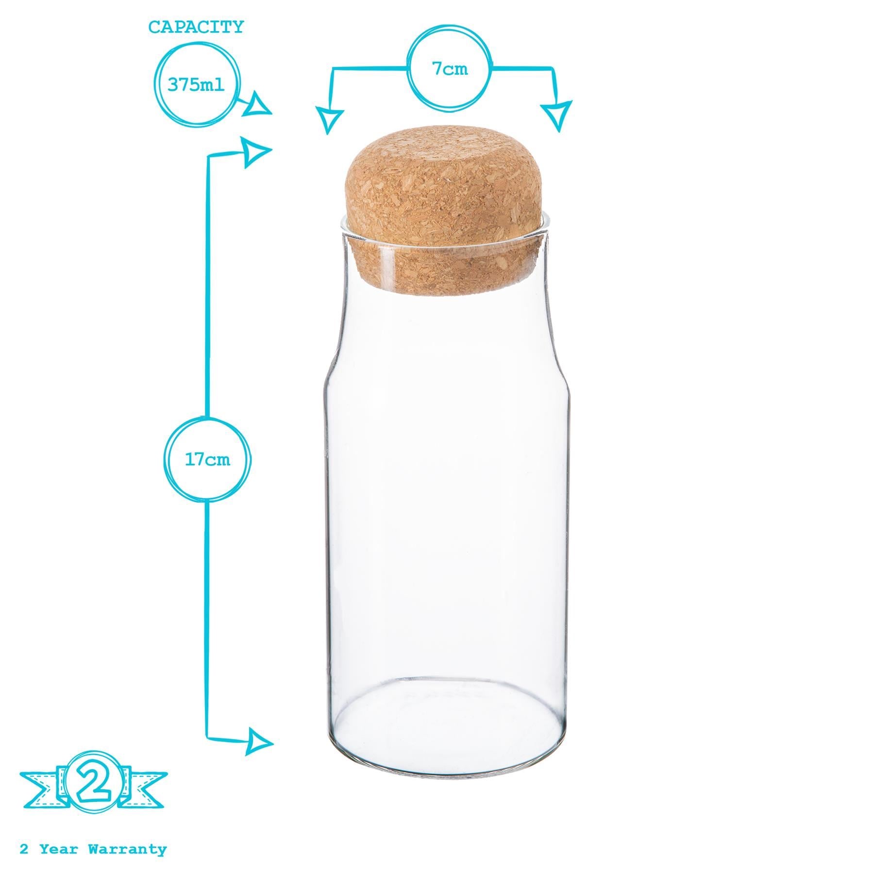 375ml Glass Storage Bottles with Cork Lid - Pack of 3