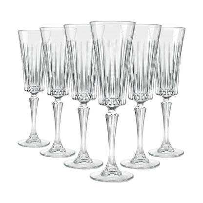 210ml Timeless Crystal Glass Champagne Flutes - Pack of 6