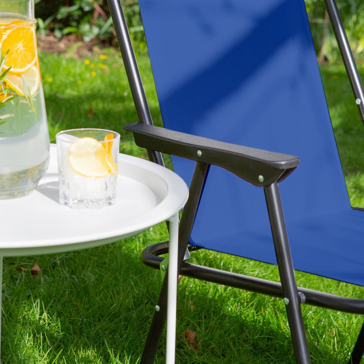 Navy Folding Metal Beach Chairs - Pack of 2