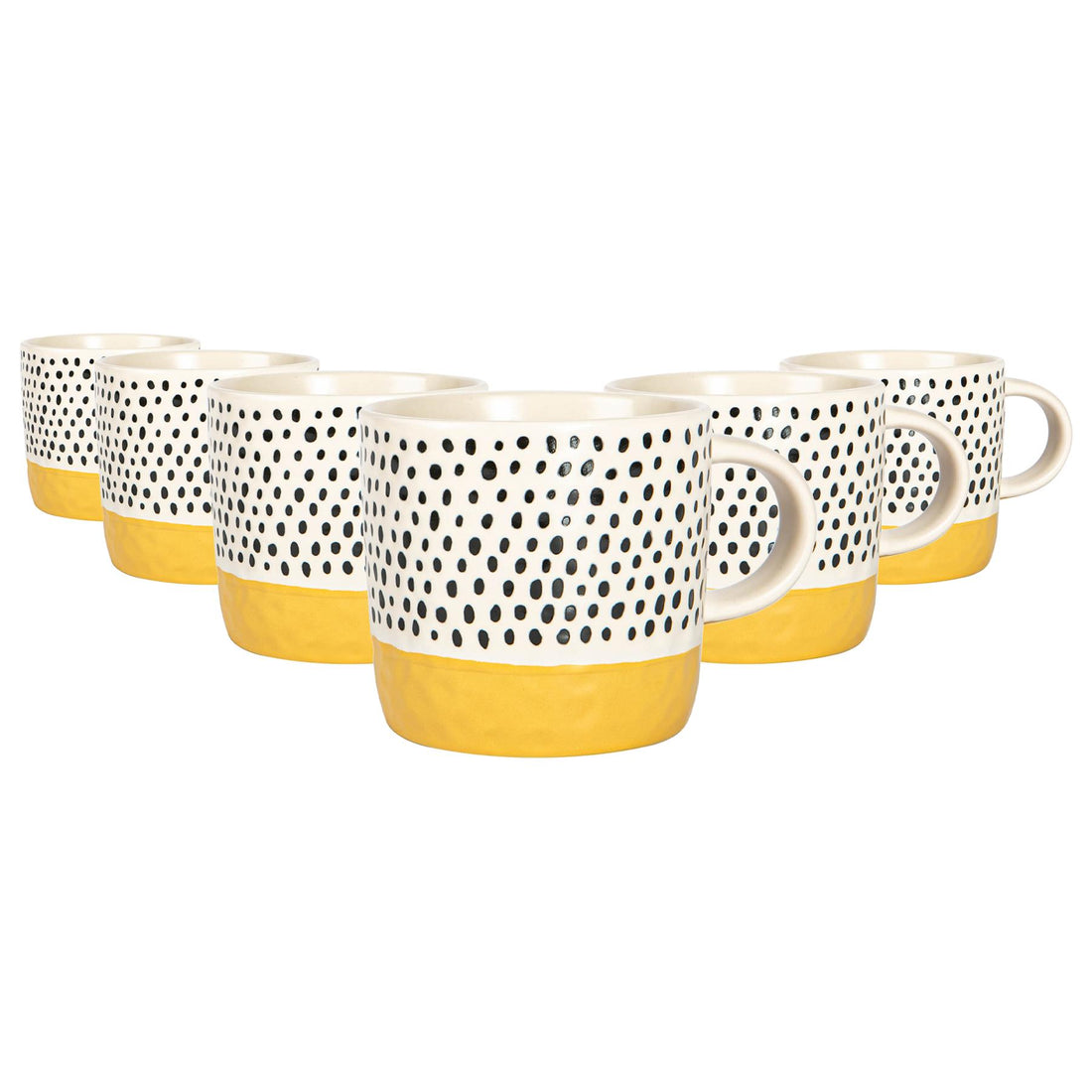 385ml Mustard Two-Tone Polka Dot Stoneware Coffee Mugs - Pack of 6