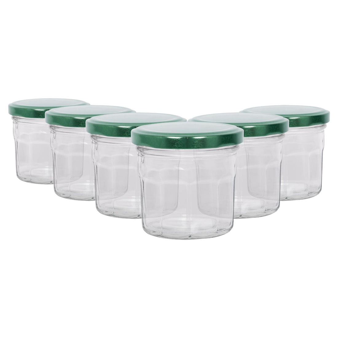 130ml Octagonal Glass Jam Jars with Green Screw-Top Lids - Pack of 6