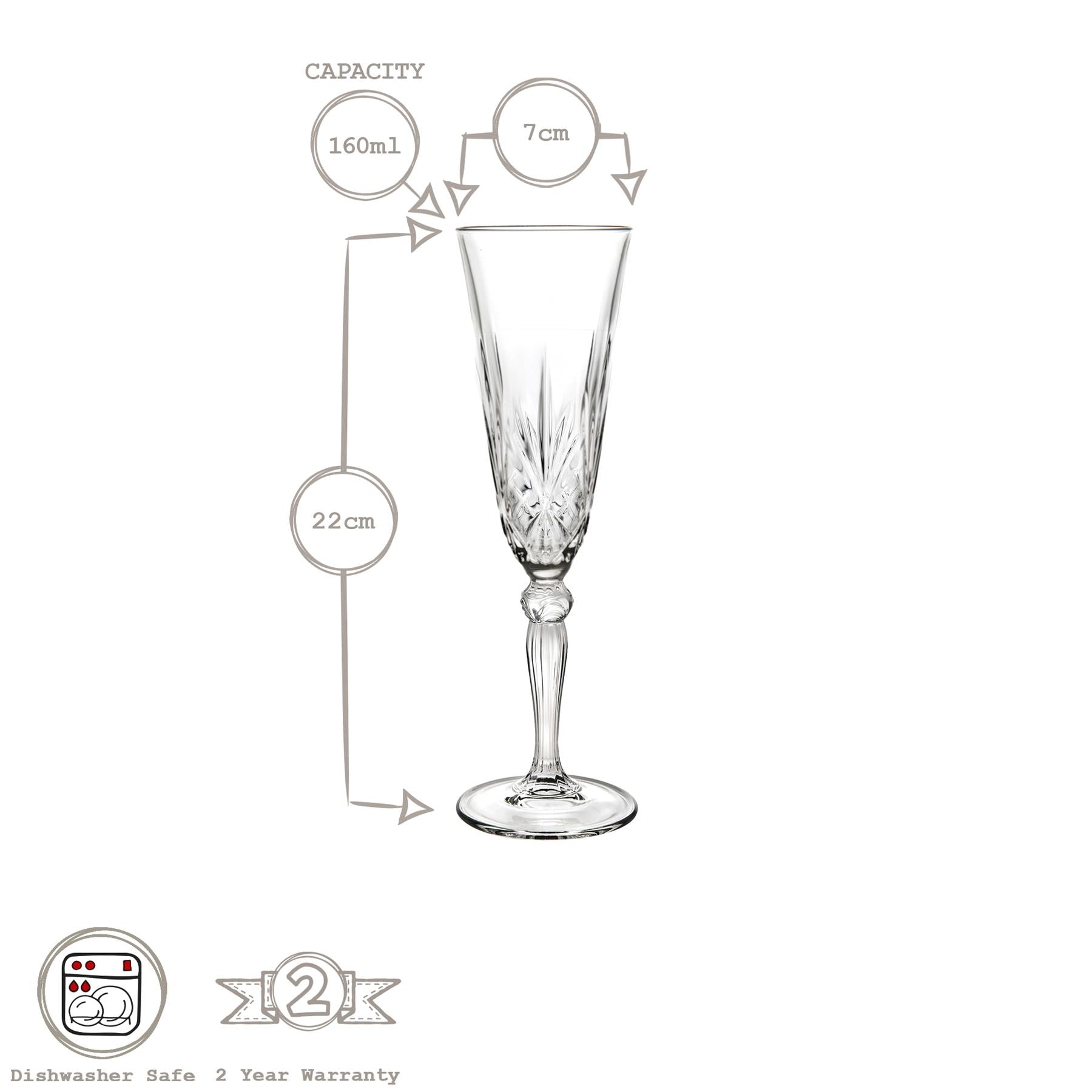 160ml Melodia Glass Champagne Flutes - Pack of 6