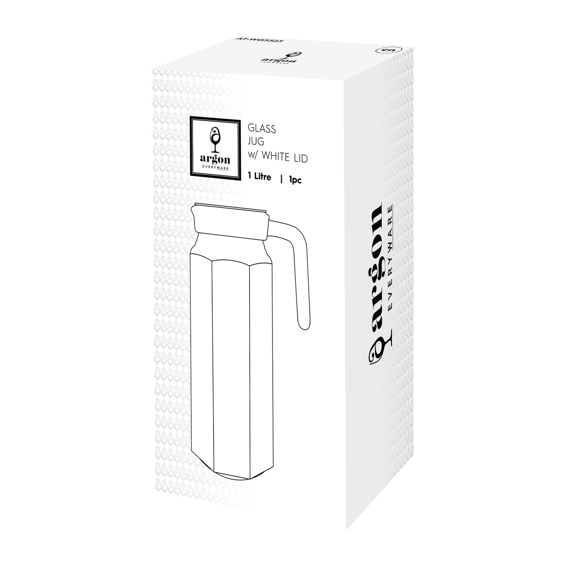 1L Glass Water Jug with White Silicone Lid - Clear