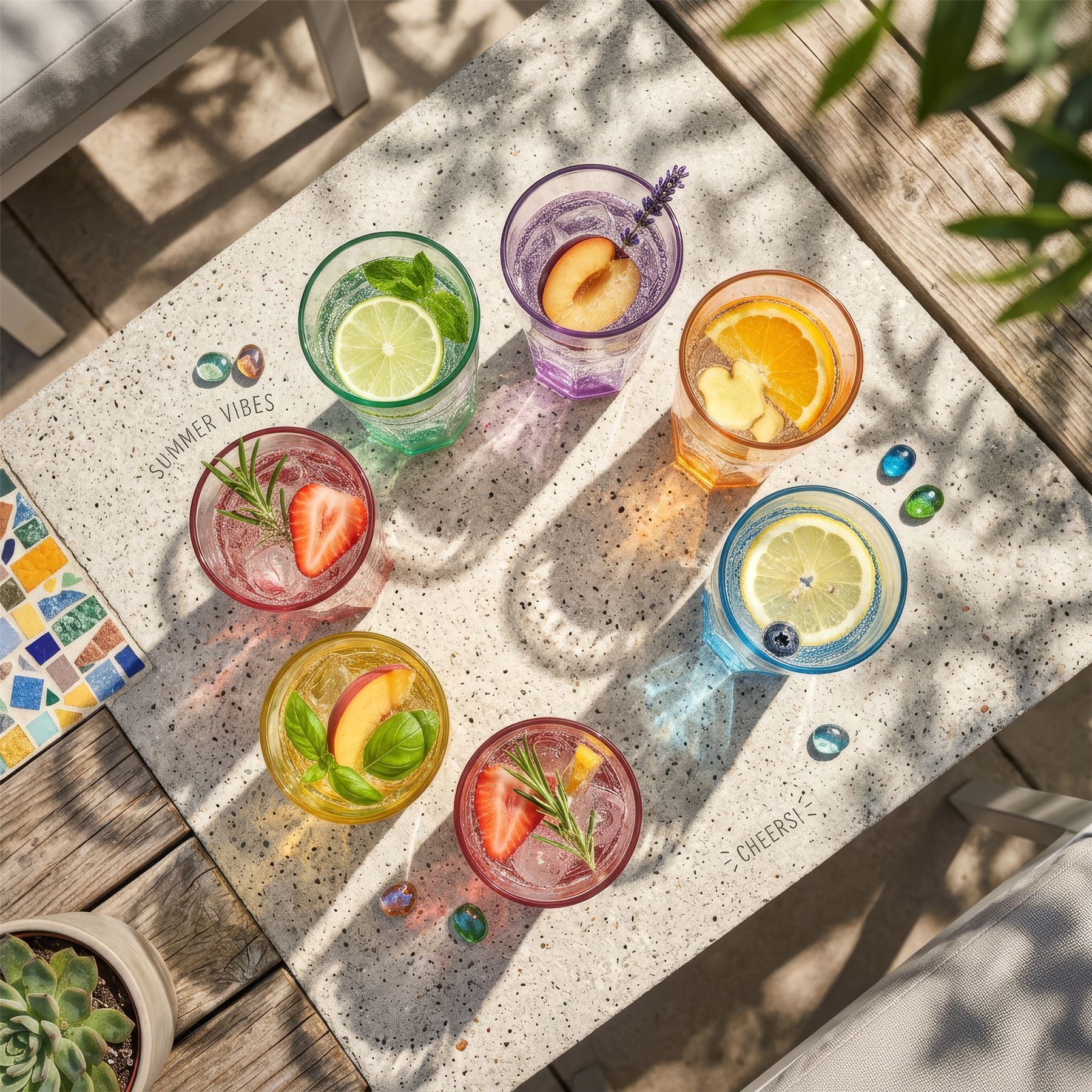 400ml Panelled Highball Glasses with Coloured Base - Pack of 6