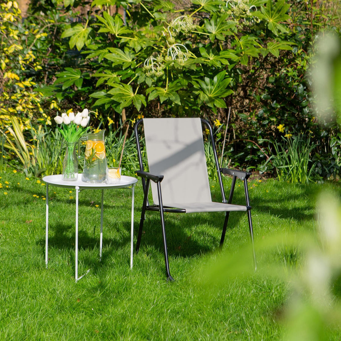 Beige Folding Metal Beach Chairs - Pack of 2