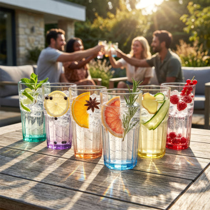 400ml Panelled Highball Glasses with Coloured Base - Pack of 6