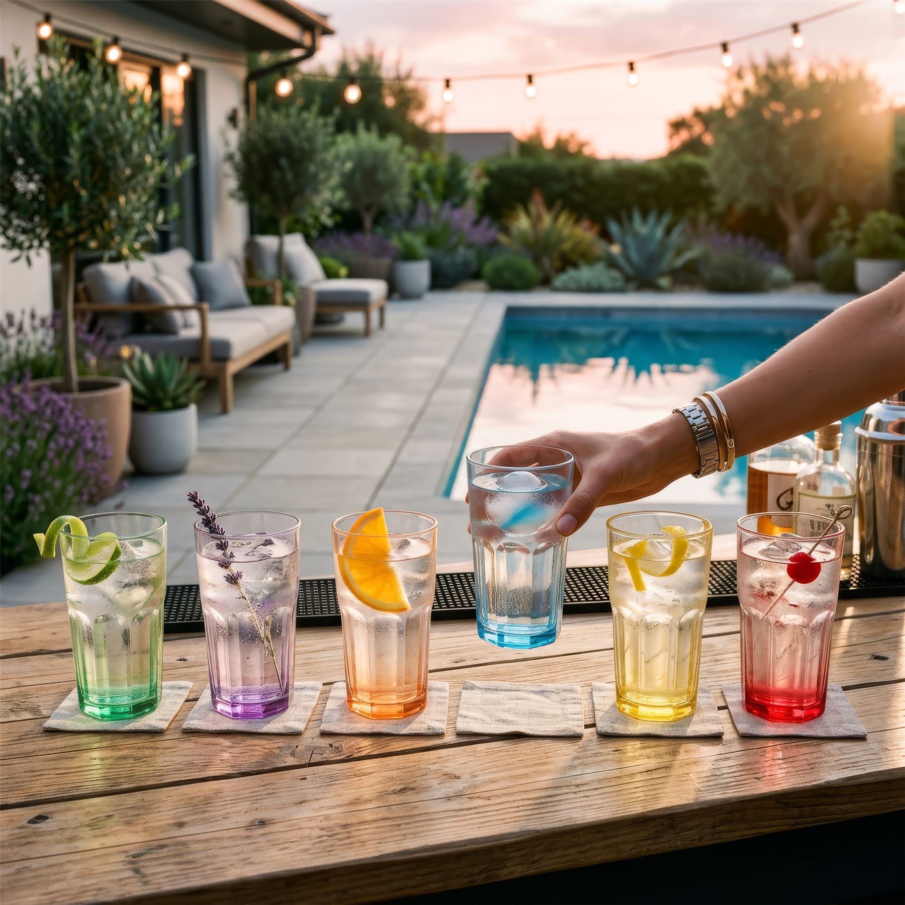 400ml Panelled Highball Glasses with Coloured Base - Pack of 6
