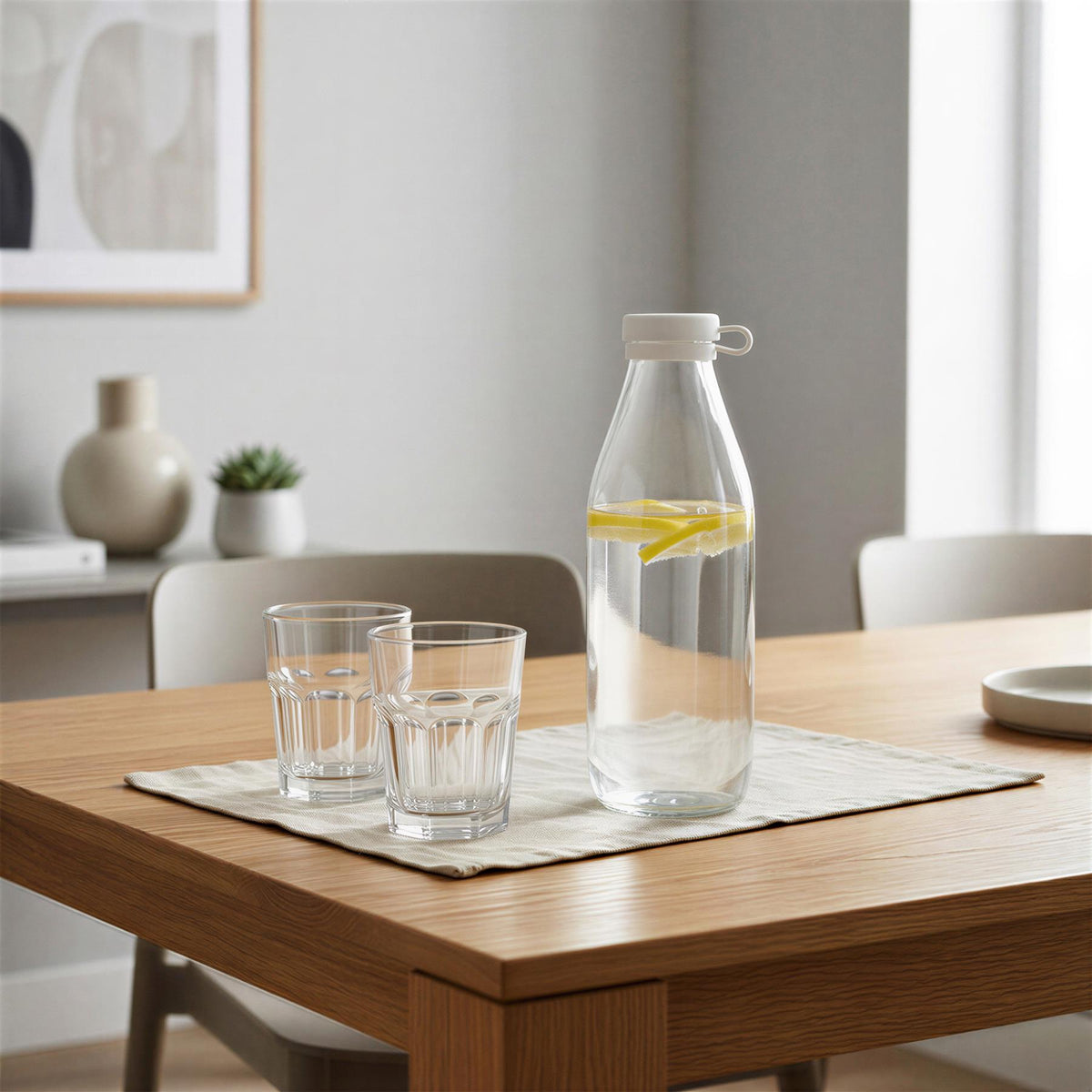 1L Glass Water Bottle with Silicone Lid - White