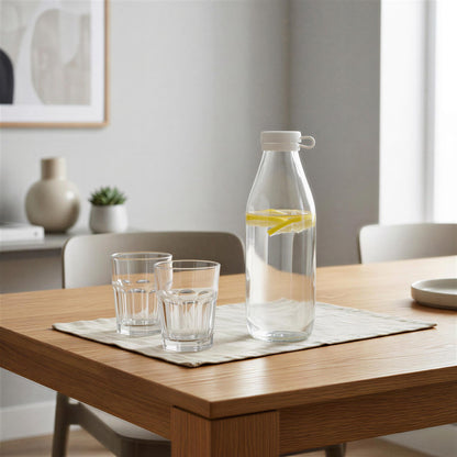 1L Glass Water Bottle with Silicone Lid - White