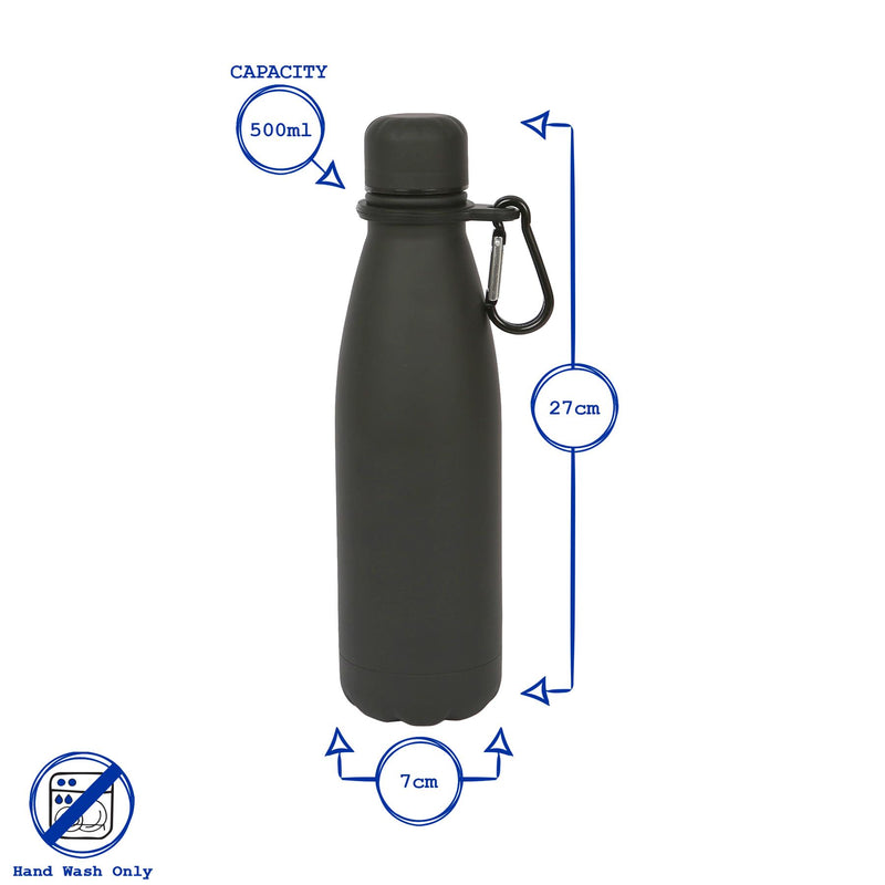 Stainless Steel Water Bottle with Carabiner Clip - 500ml - By Harbour Housewares