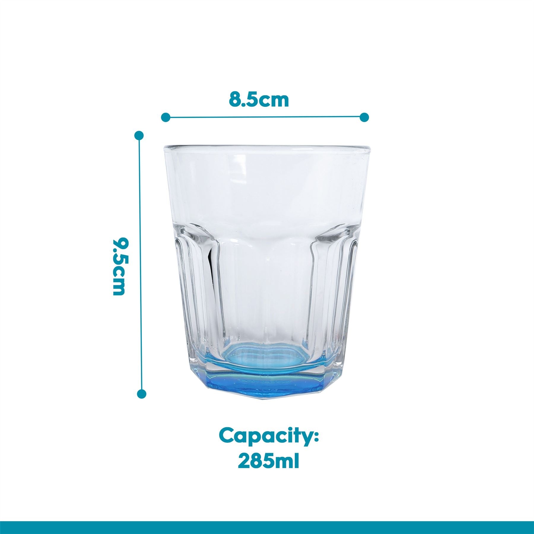 285ml Panelled Glass Tumblers with Coloured Base - Pack of 6