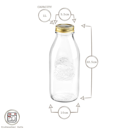 1L Quattro Stagioni Glass Bottles with Screw Top Lid - Pack of Three