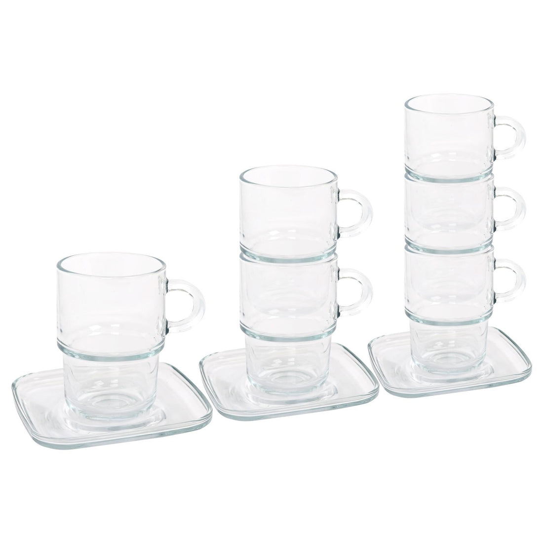 12pc 350ml Cozy Stacking Glass Coffee Cups & Saucers Set - By LAV