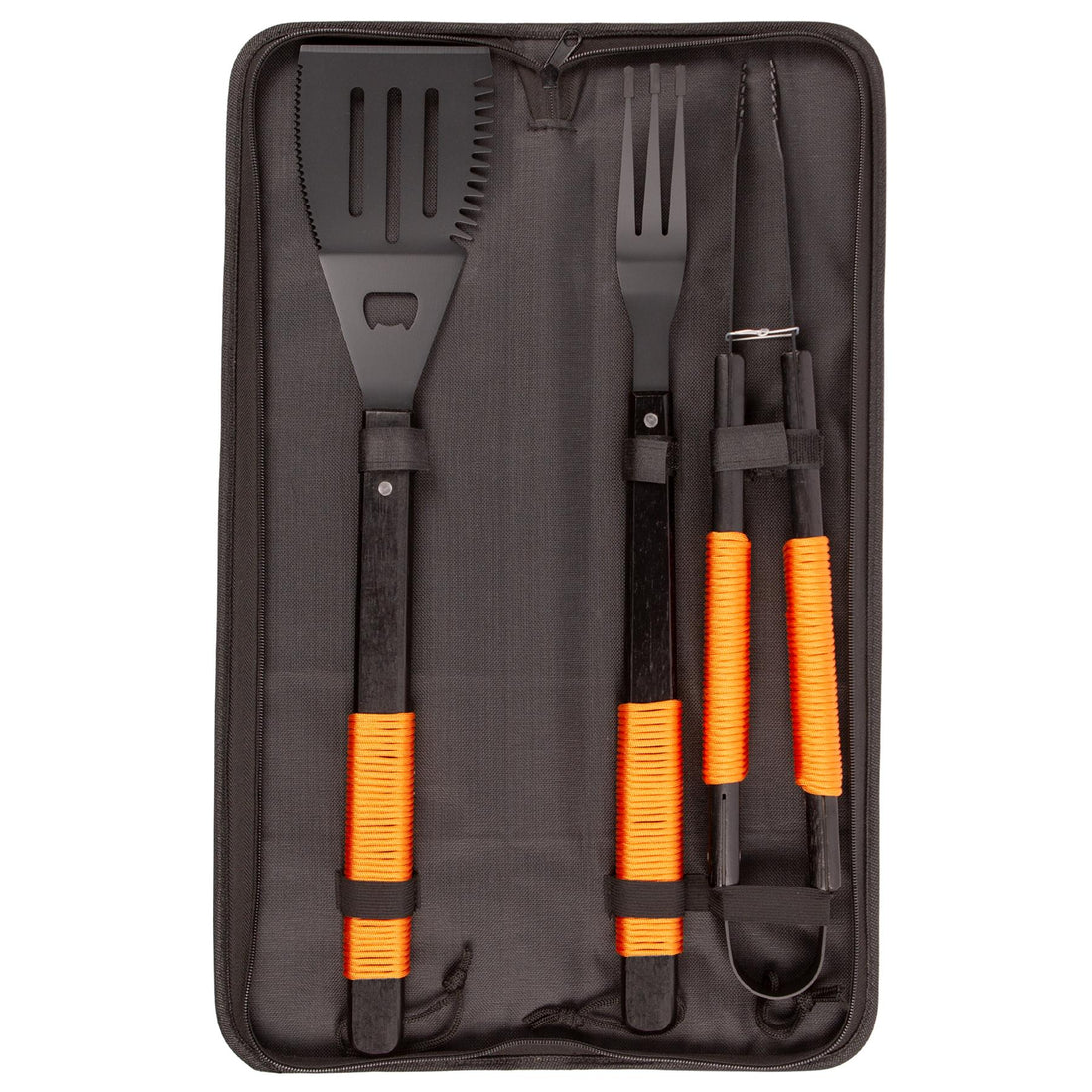 3-Piece Wooden-Handled BBQ Tool Set - Orange Rope